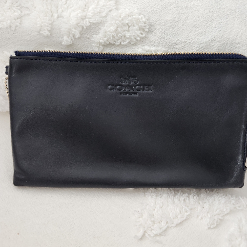 Coach Navy Womens Leather Double Zip Wallet No# 4883-25020E